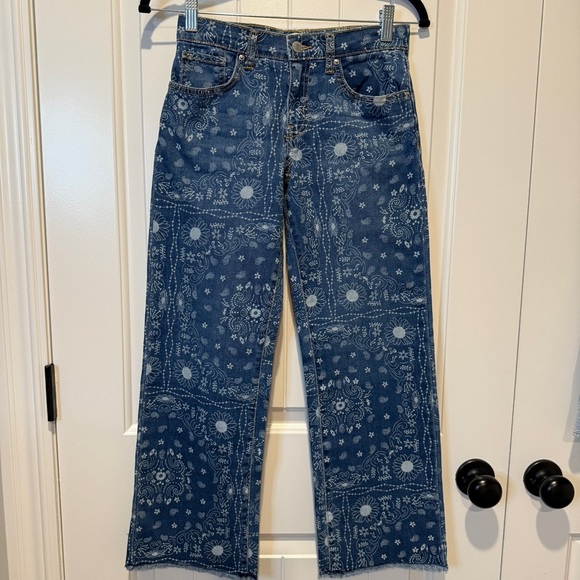 Levi's Denim Wide Leg Jeans with White Floral Boho Pattern - Picture 1 of 9